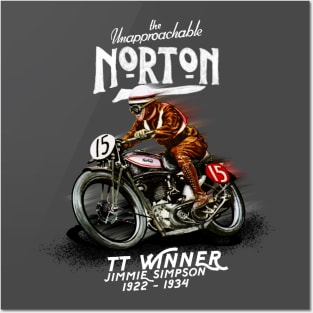 Vintage Norton Motorcycle Racer Jimmie Simpson TT winner MotorManiac Posters and Art